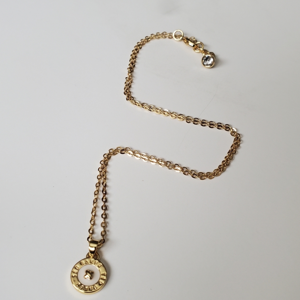 Ted Baker GOLD Emmalyn Mini Button CREAMY WHITE Enamel Pendant Necklace